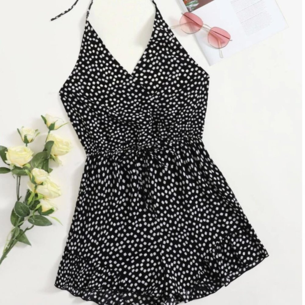 NEW Black and White Floral Halter Romper